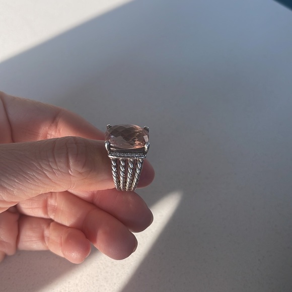 David Yurman Wheaton® Ring in Sterling Silver, Morganite & Pavé Diamonds - Picture 3 of 10